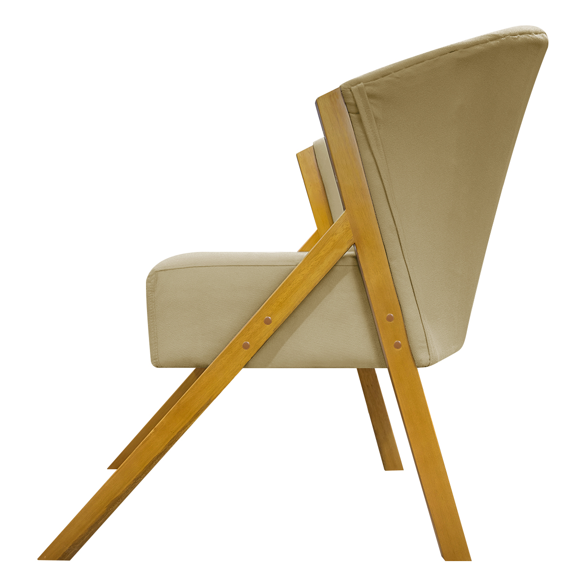 Poltrona Decorativa Para Sala Recepção You Suede Nude Braça Amadeirada