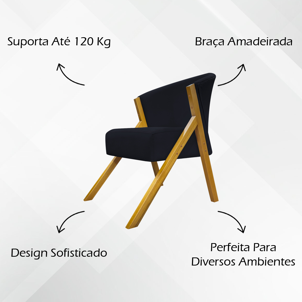 Poltrona Decorativa Para Sala Recepção You Suede Preto Braça Amadeirada