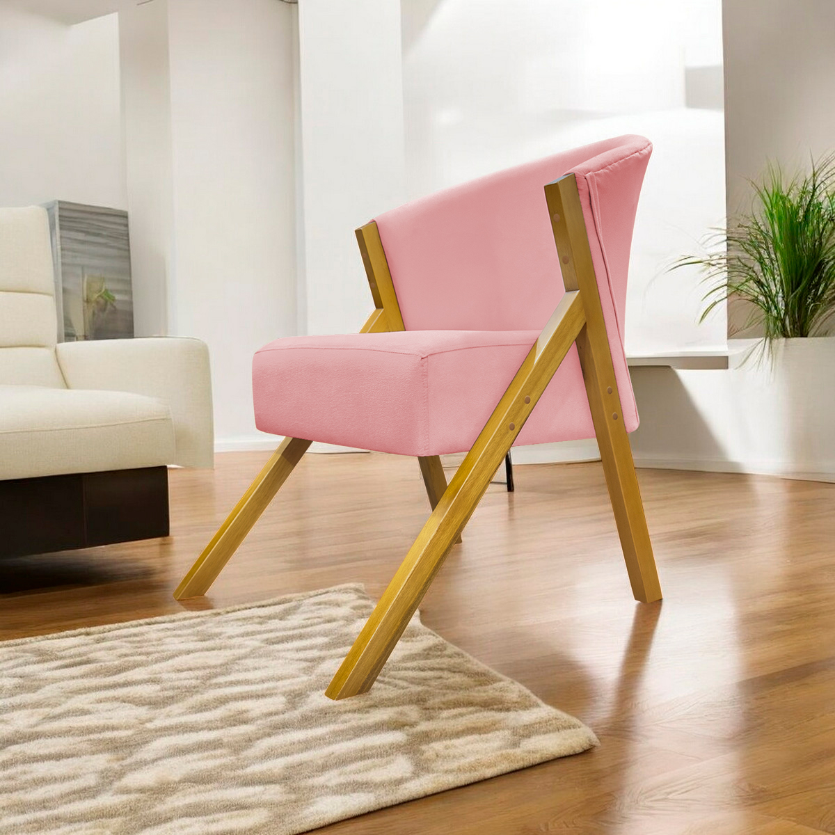 Poltrona Decorativa Para Sala Recepção You Suede Rosê Braça Amadeirada