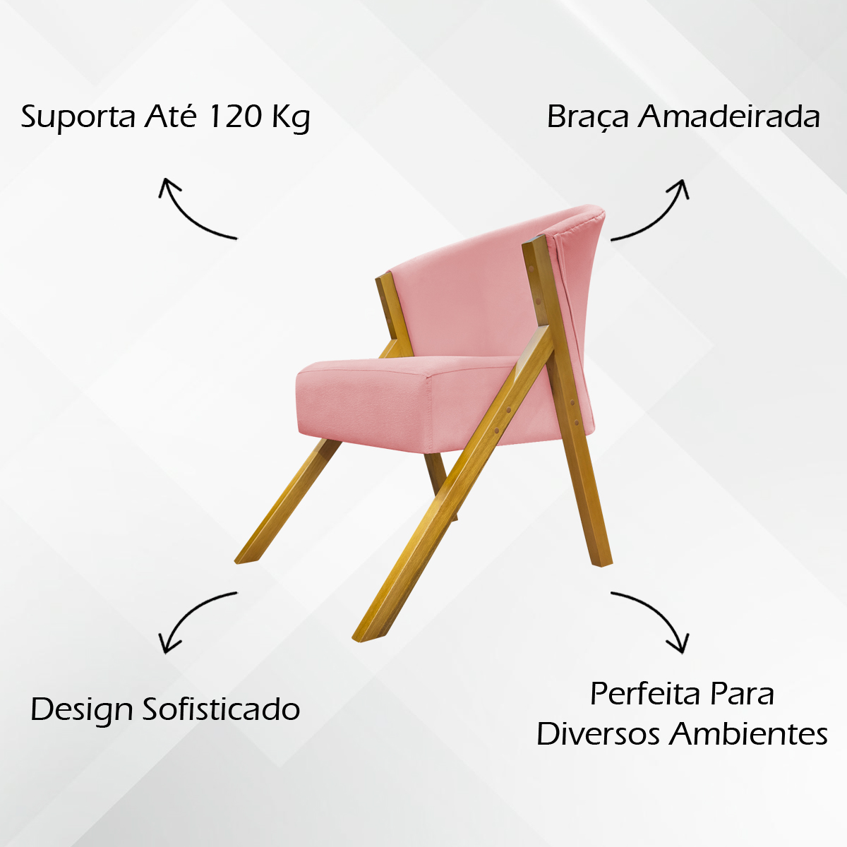 Poltrona Decorativa Para Sala Recepção You Suede Rosê Braça Amadeirada