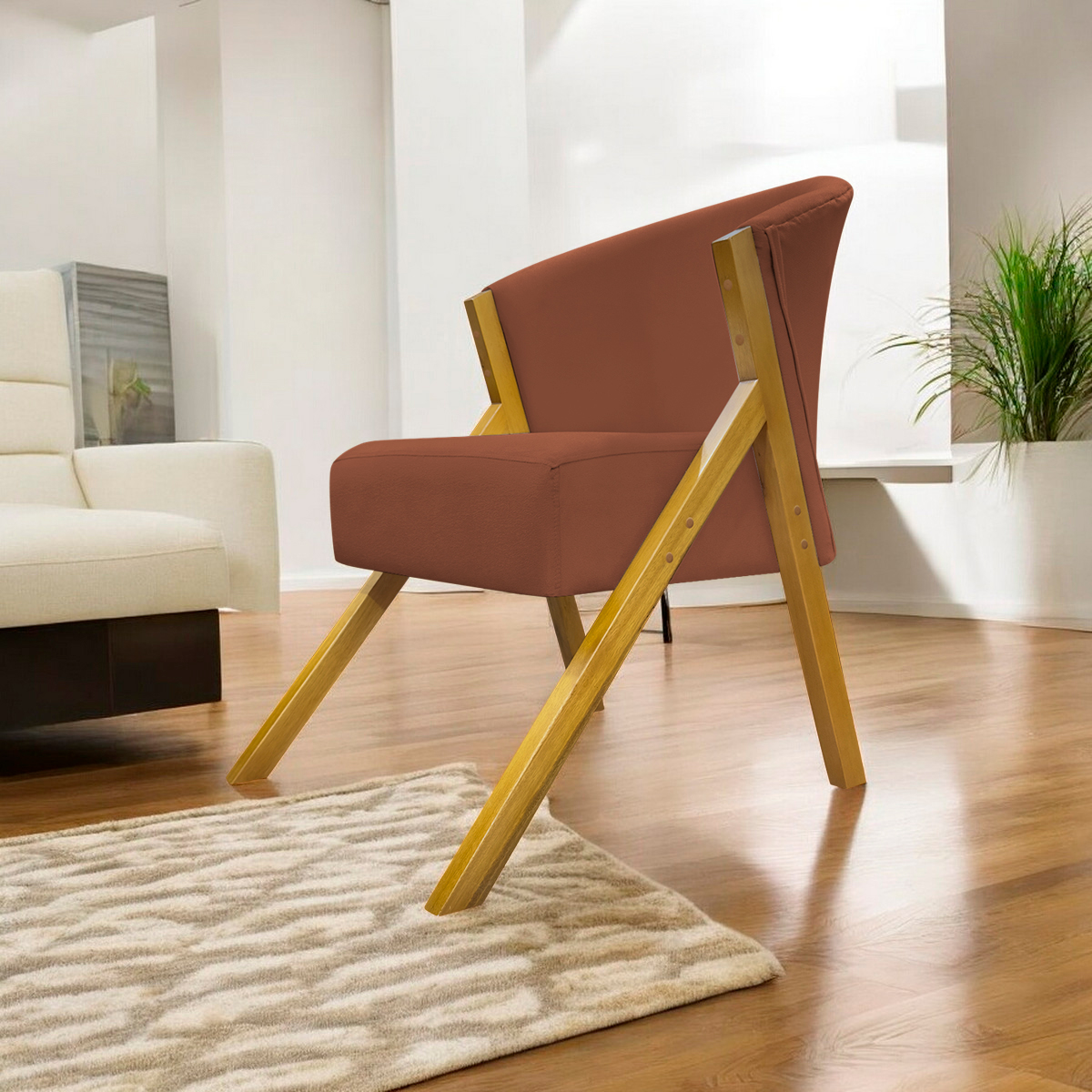 Poltrona Decorativa Para Sala Recepção You Suede Terracota Braça Amadeirada