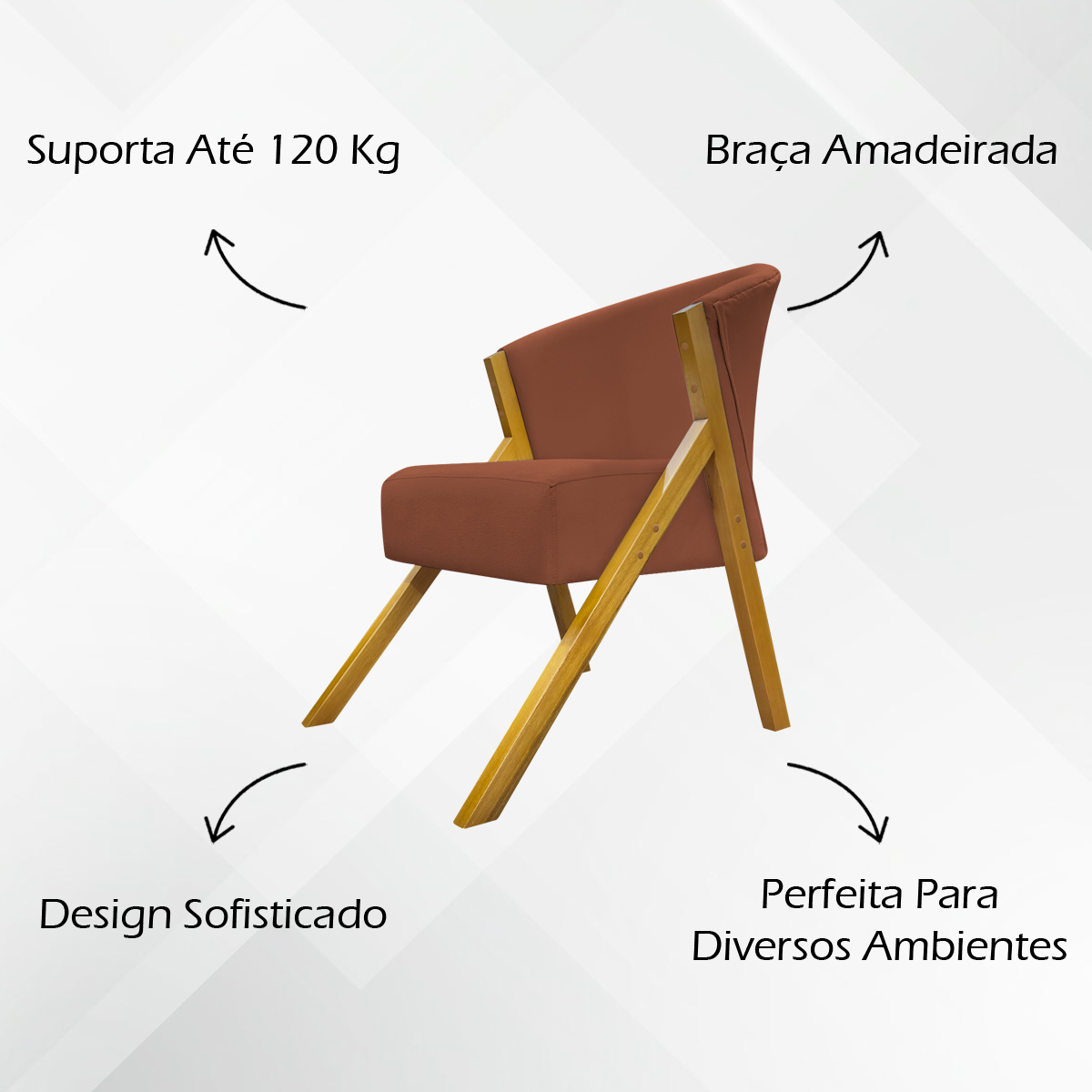 Poltrona Decorativa Para Sala Recepção You Suede Terracota Braça Amadeirada