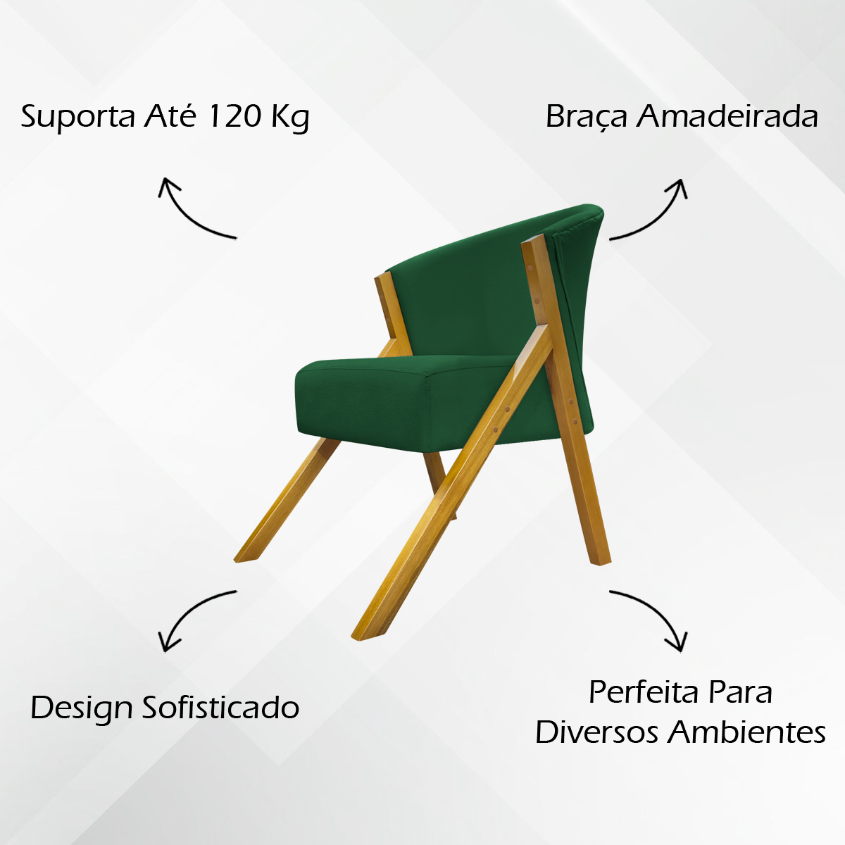 Poltrona Decorativa Para Sala Recepção You Suede Verde Braça Amadeirada