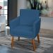Poltrona Decorativa Para Sala, Escritório, Recepção Beatriz Com Base Suede Azul Marinho Pé Castanho - Clique E Decore