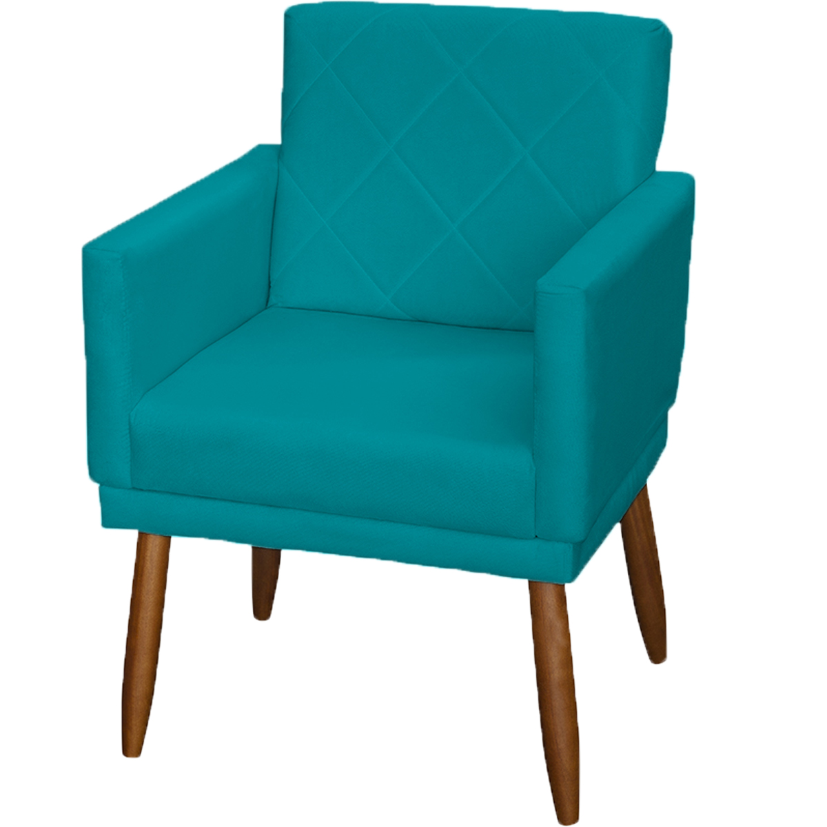 Poltrona Decorativa Para Sala, Escritório, Recepção Beatriz Com Base Suede Azul Turquesa Pé Castanho - Clique E Decore