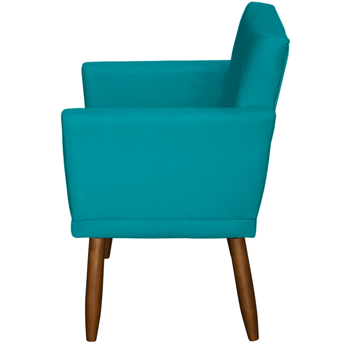 Poltrona Decorativa Para Sala, Escritório, Recepção Beatriz Com Base Suede Azul Turquesa Pé Castanho - Clique E Decore