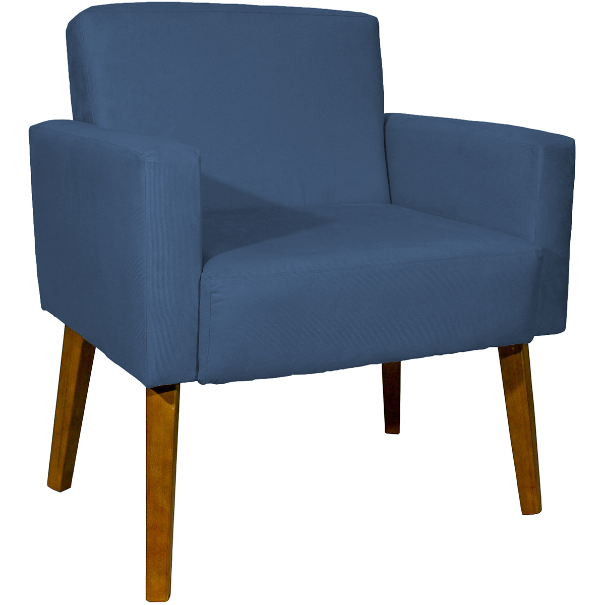 Poltrona Decorativa Para Sala, Escritório, Recepção Hope Suede Azul Marinho Pé Castanho - Clique E Decore