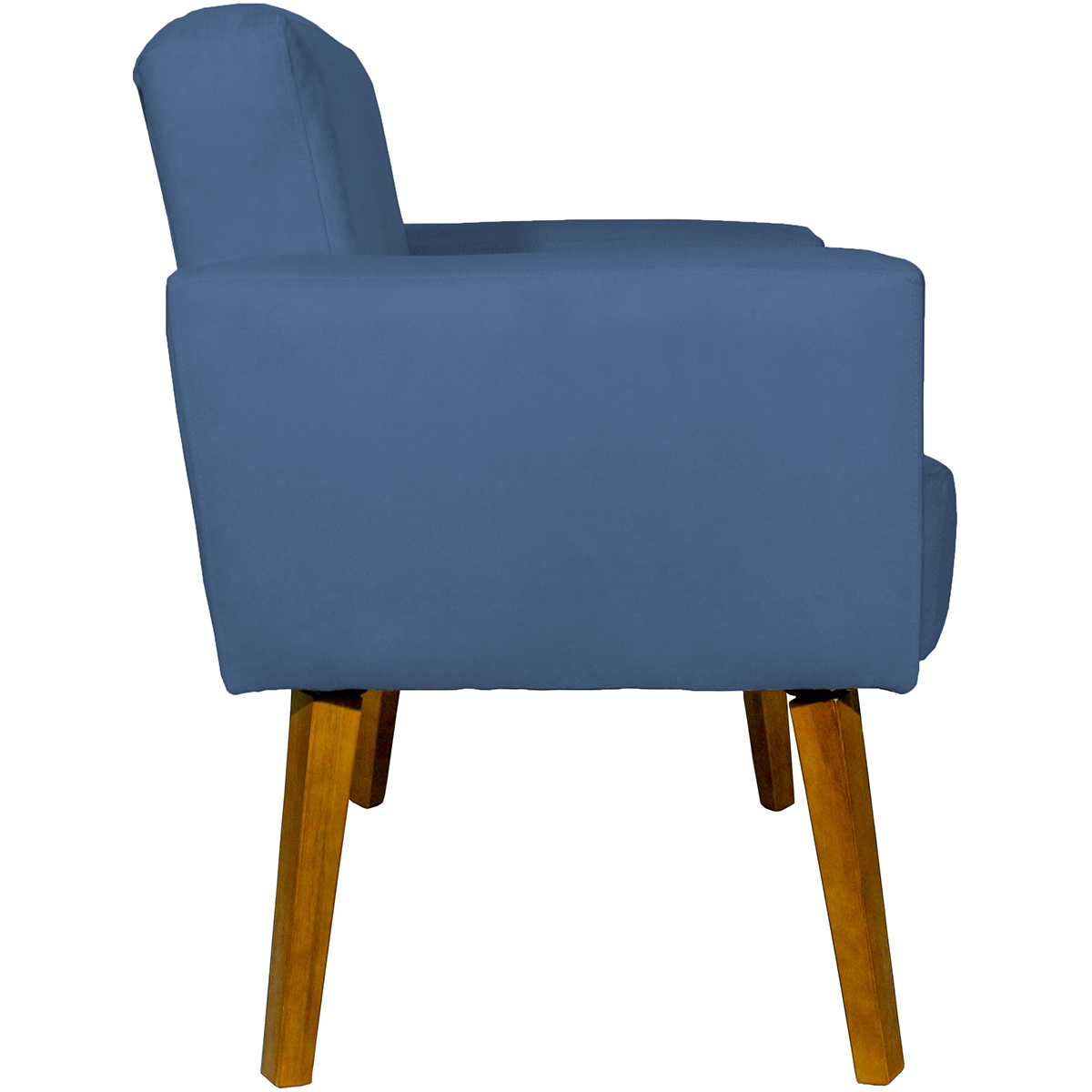 Poltrona Decorativa Para Sala, Escritório, Recepção Hope Suede Azul Marinho Pé Castanho - Clique E Decore