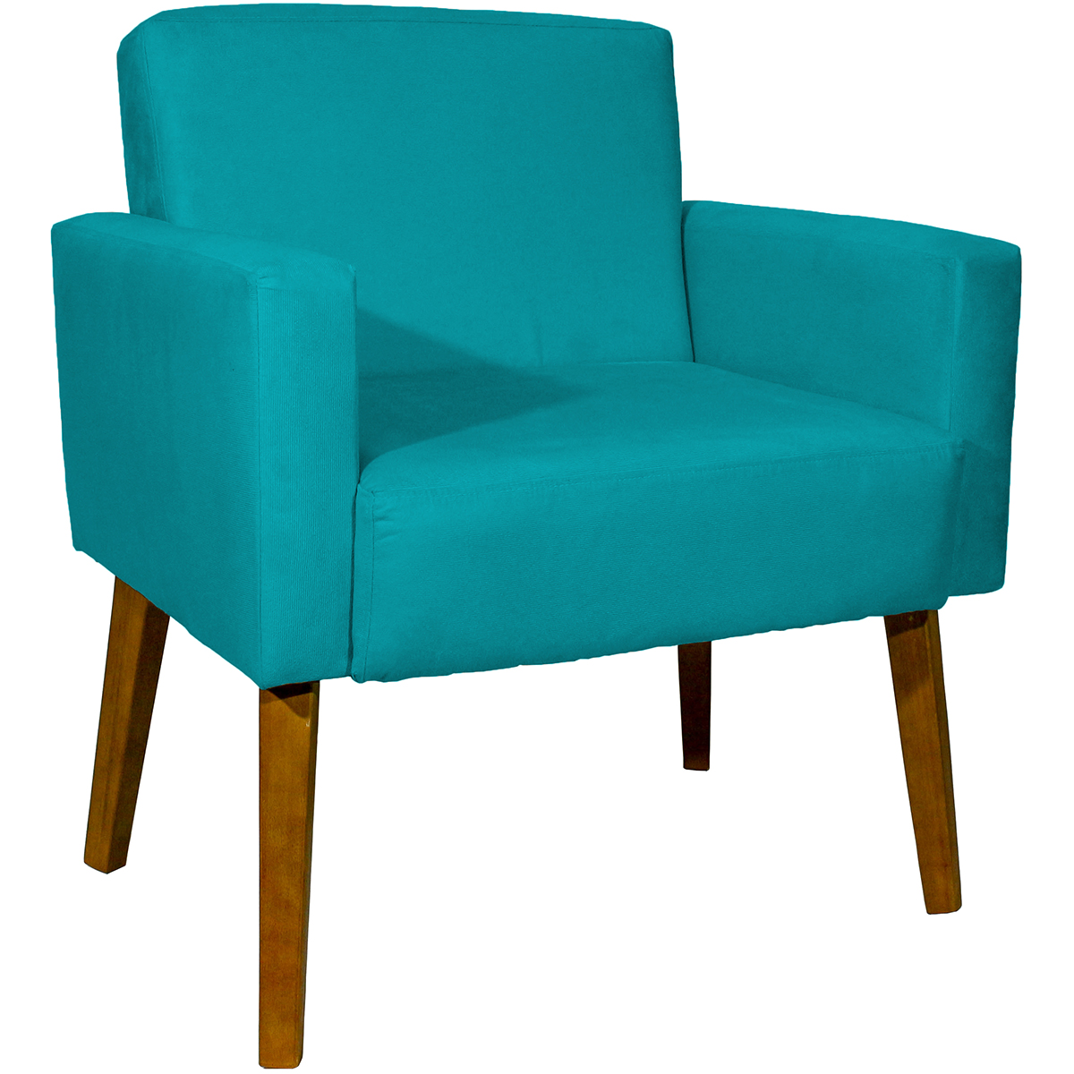 Poltrona Decorativa Para Sala, Escritório, Recepção Hope Suede Azul Turquesa Pé Castanho - Clique E Decore