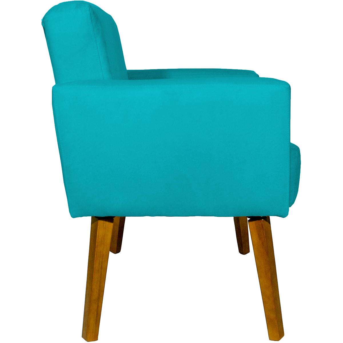 Poltrona Decorativa Para Sala, Escritório, Recepção Hope Suede Azul Turquesa Pé Castanho - Clique E Decore