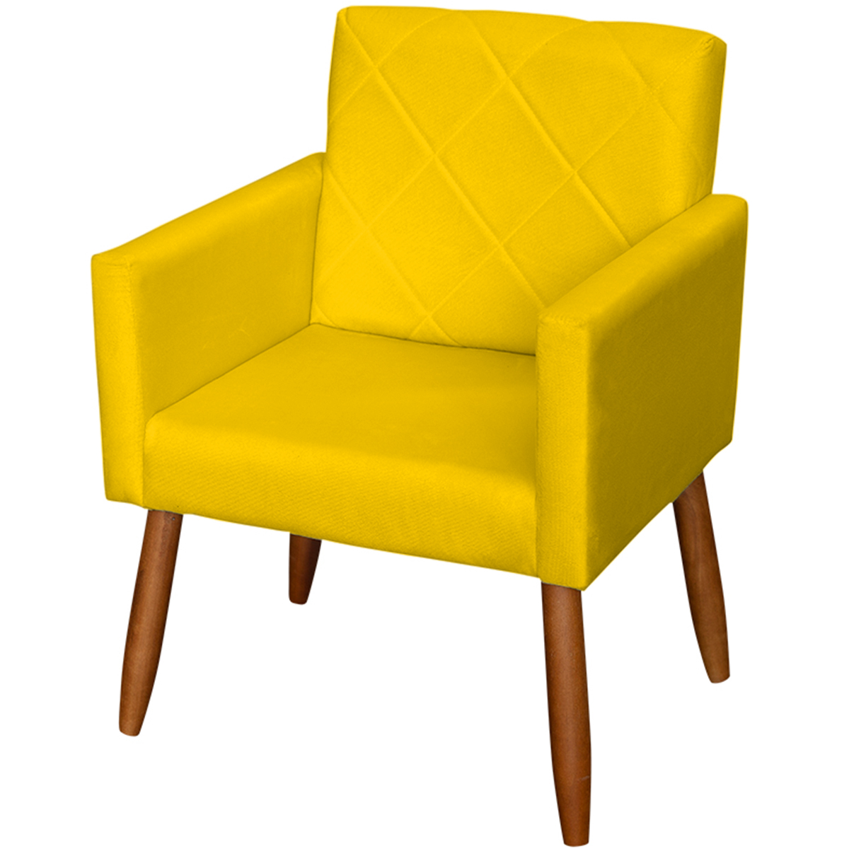 Poltrona Decorativa Para Sala, Quarto, Manicure Beatriz Suede Amarelo Pé Castanho - Clique E Decore