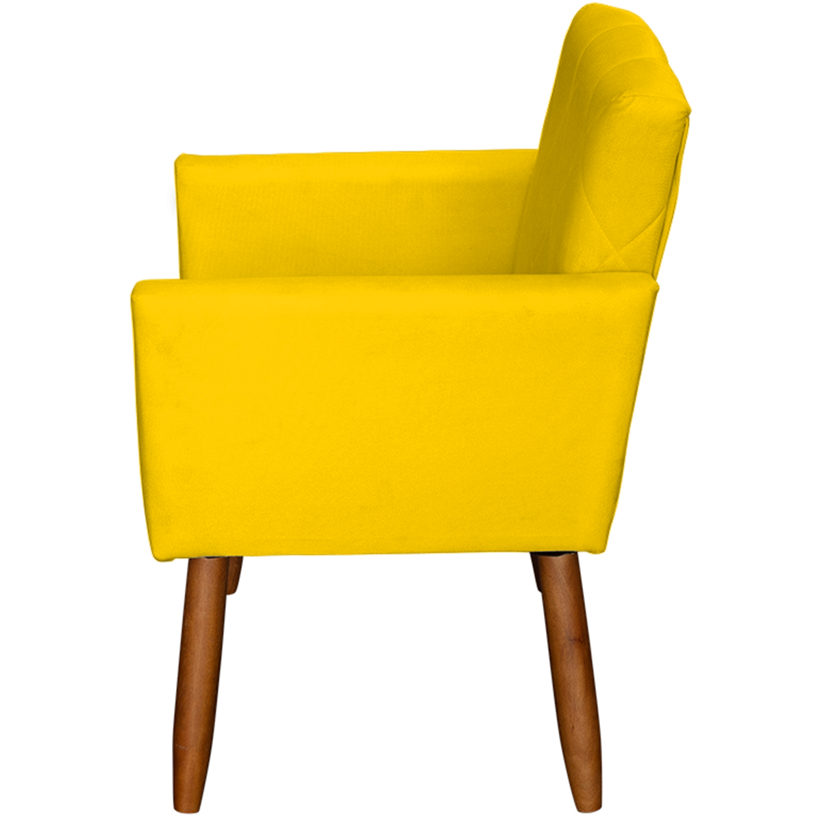 Poltrona Decorativa Para Sala, Quarto, Manicure Beatriz Suede Amarelo Pé Castanho - Clique E Decore