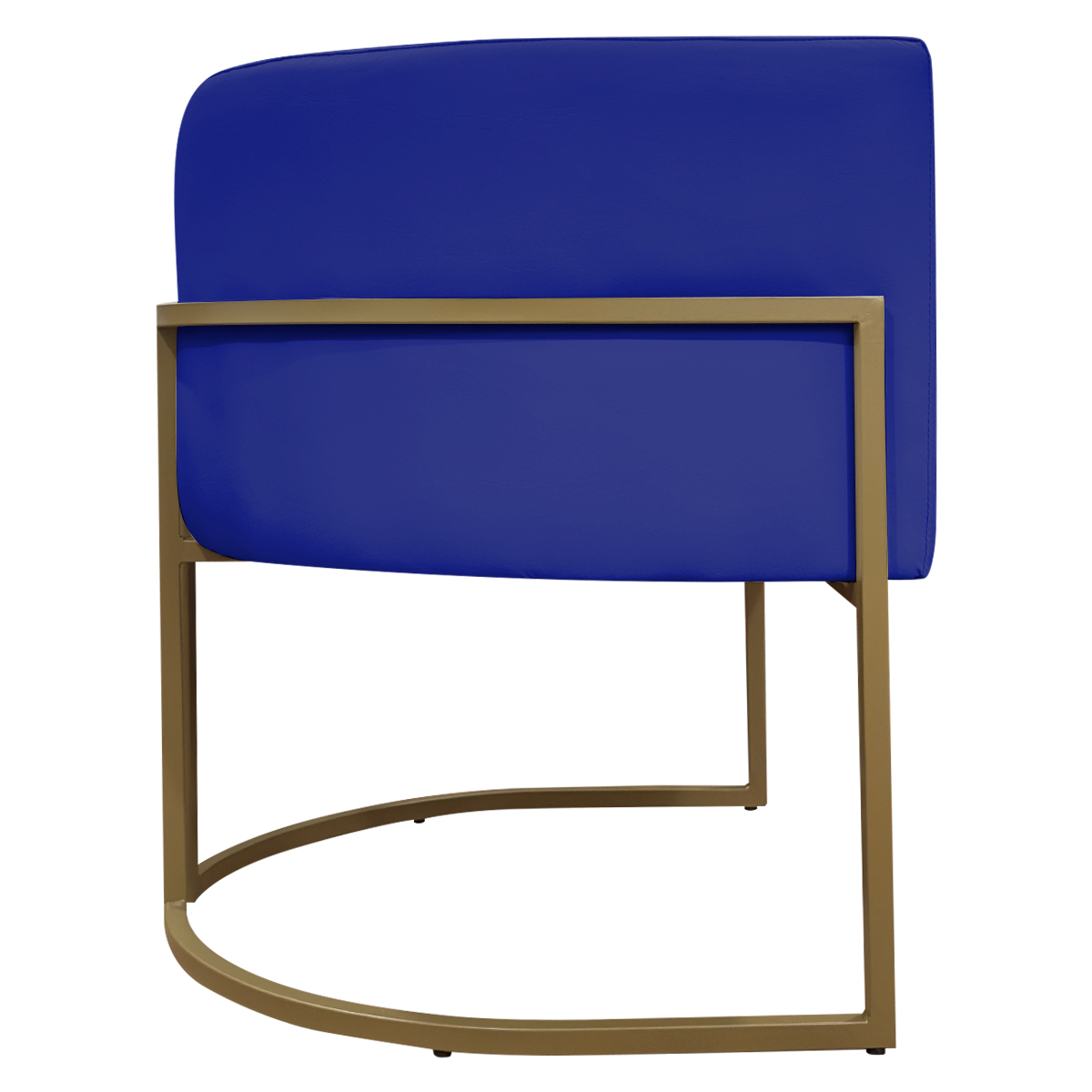 Poltrona Decorativa Recepção Luna Tecido Sintético Azul Royal Base de Ferro Dourada