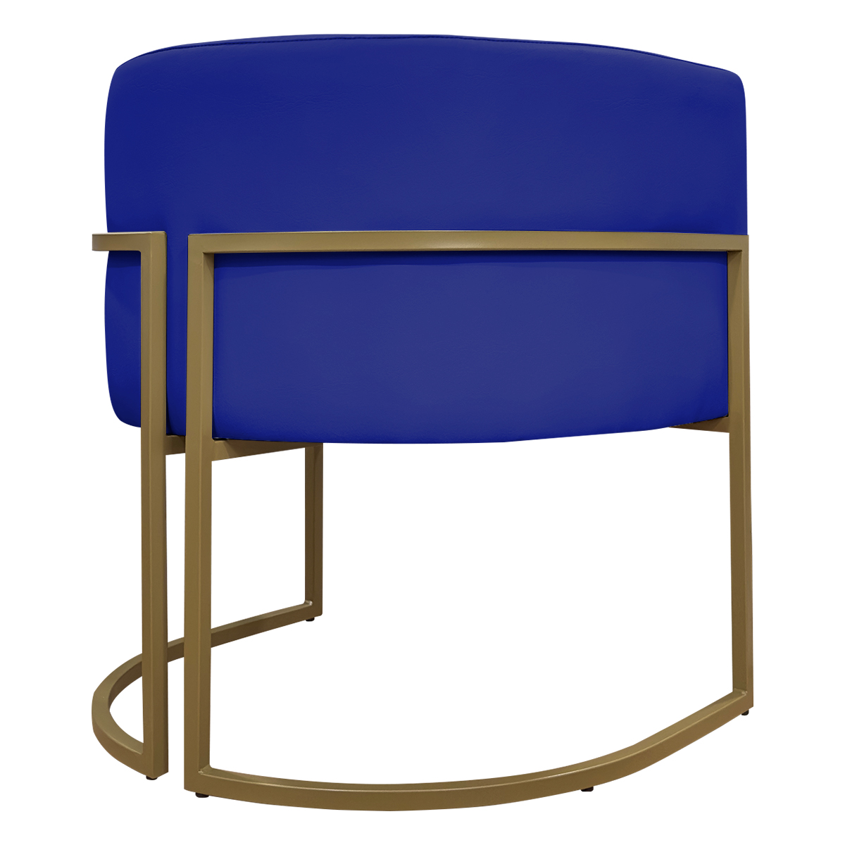 Poltrona Decorativa Recepção Luna Tecido Sintético Azul Royal Base de Ferro Dourada