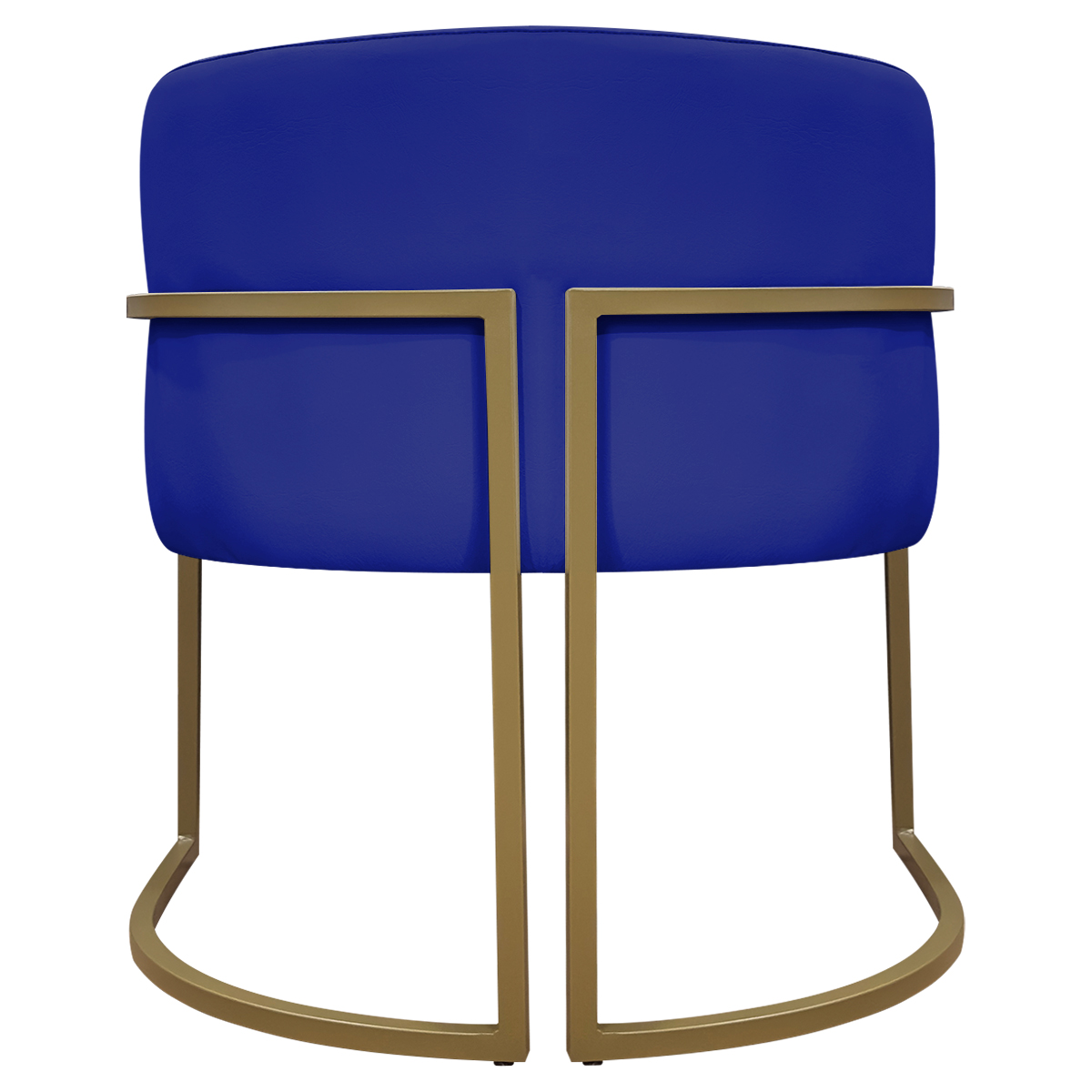 Poltrona Decorativa Recepção Luna Tecido Sintético Azul Royal Base de Ferro Dourada