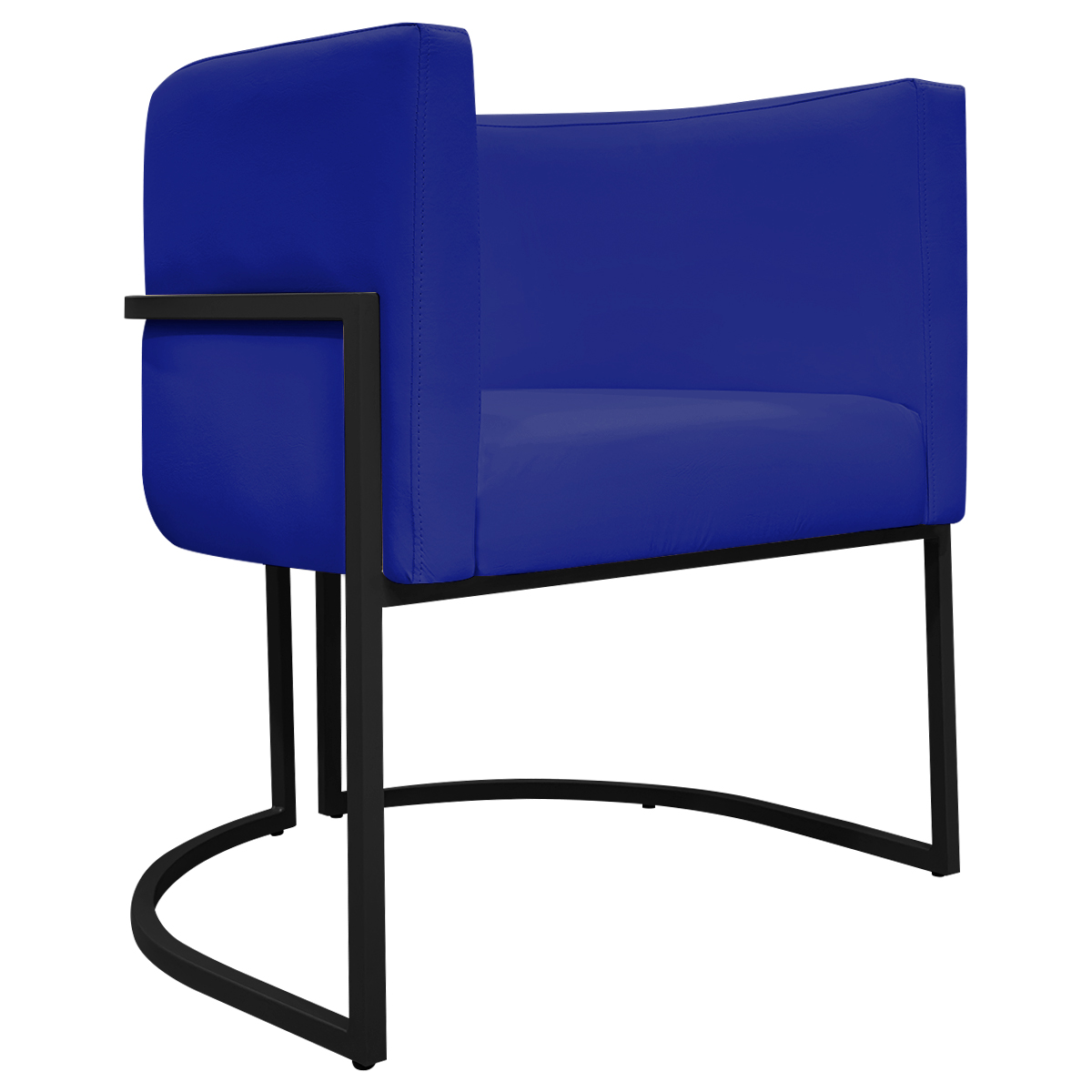 Poltrona Decorativa Recepção Luna Tecido Sintético Azul Royal Base de Ferro Preto