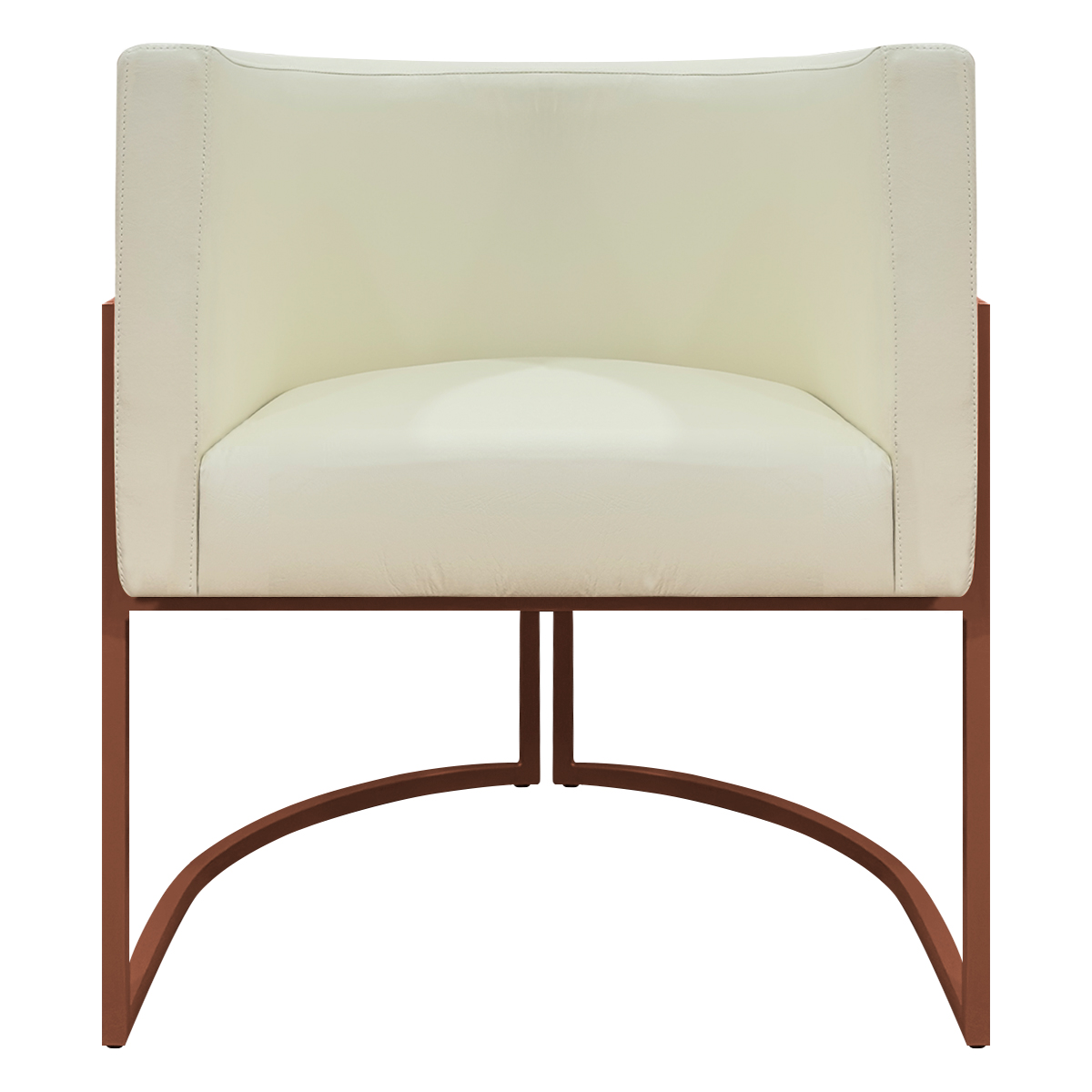 Poltrona Decorativa Recepção Luna Tecido Sintético Bege Base de Ferro Bronze