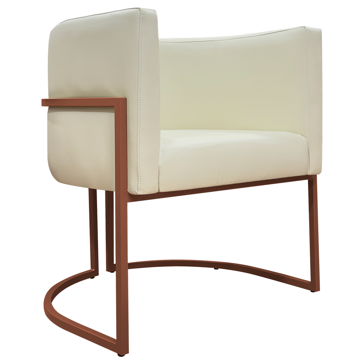 Poltrona Decorativa Recepção Luna Tecido Sintético Bege Base de Ferro Bronze