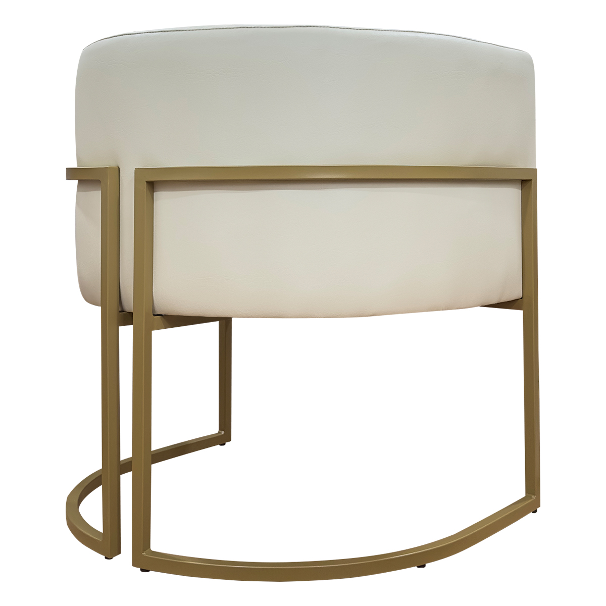Poltrona Decorativa Recepção Luna Tecido Sintético Bege Base de Ferro Dourada