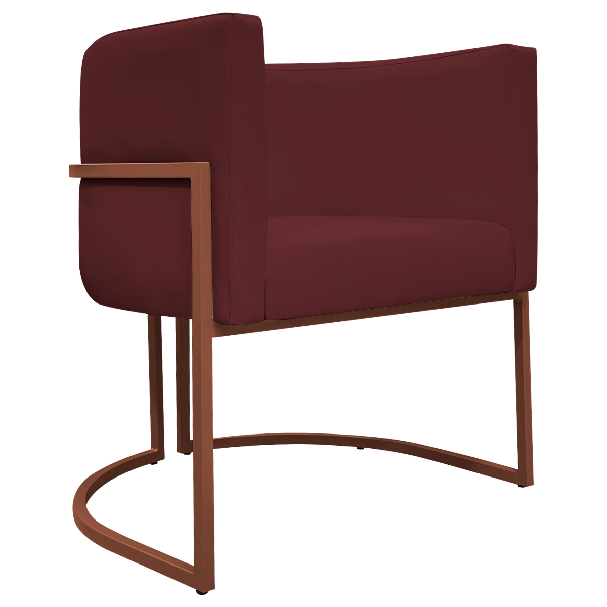 Poltrona Decorativa Recepção Luna Tecido Sintético Bordo Base de Ferro Bronze
