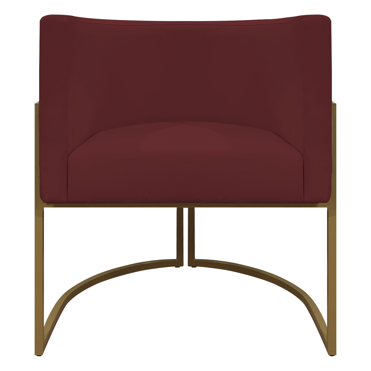 Poltrona Decorativa Recepção Luna Tecido Sintético Bordo Base de Ferro Dourada