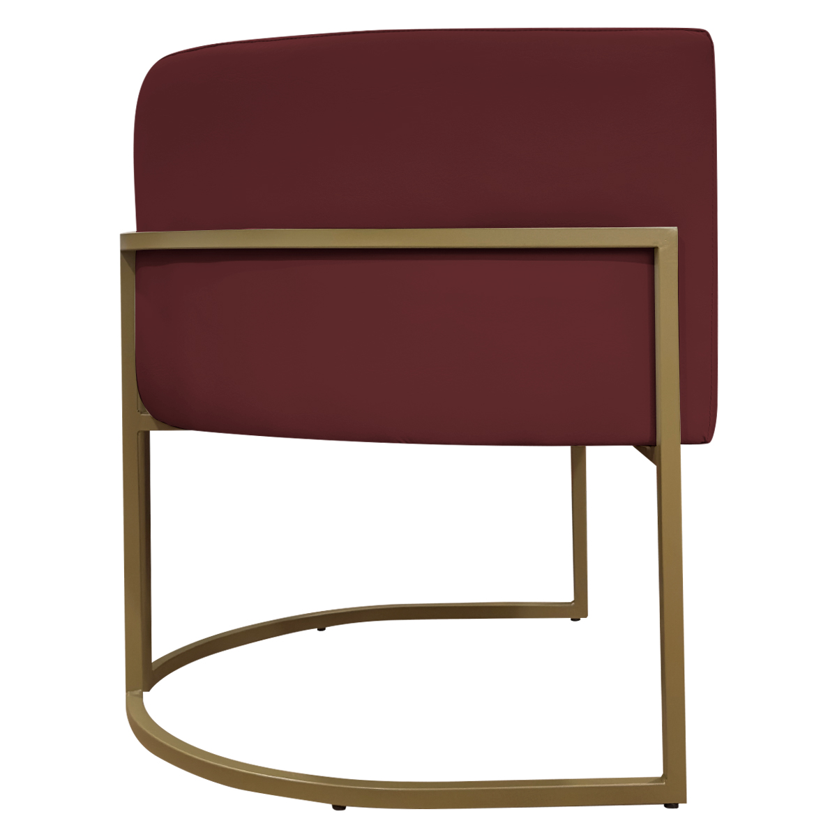 Poltrona Decorativa Recepção Luna Tecido Sintético Bordo Base de Ferro Dourada