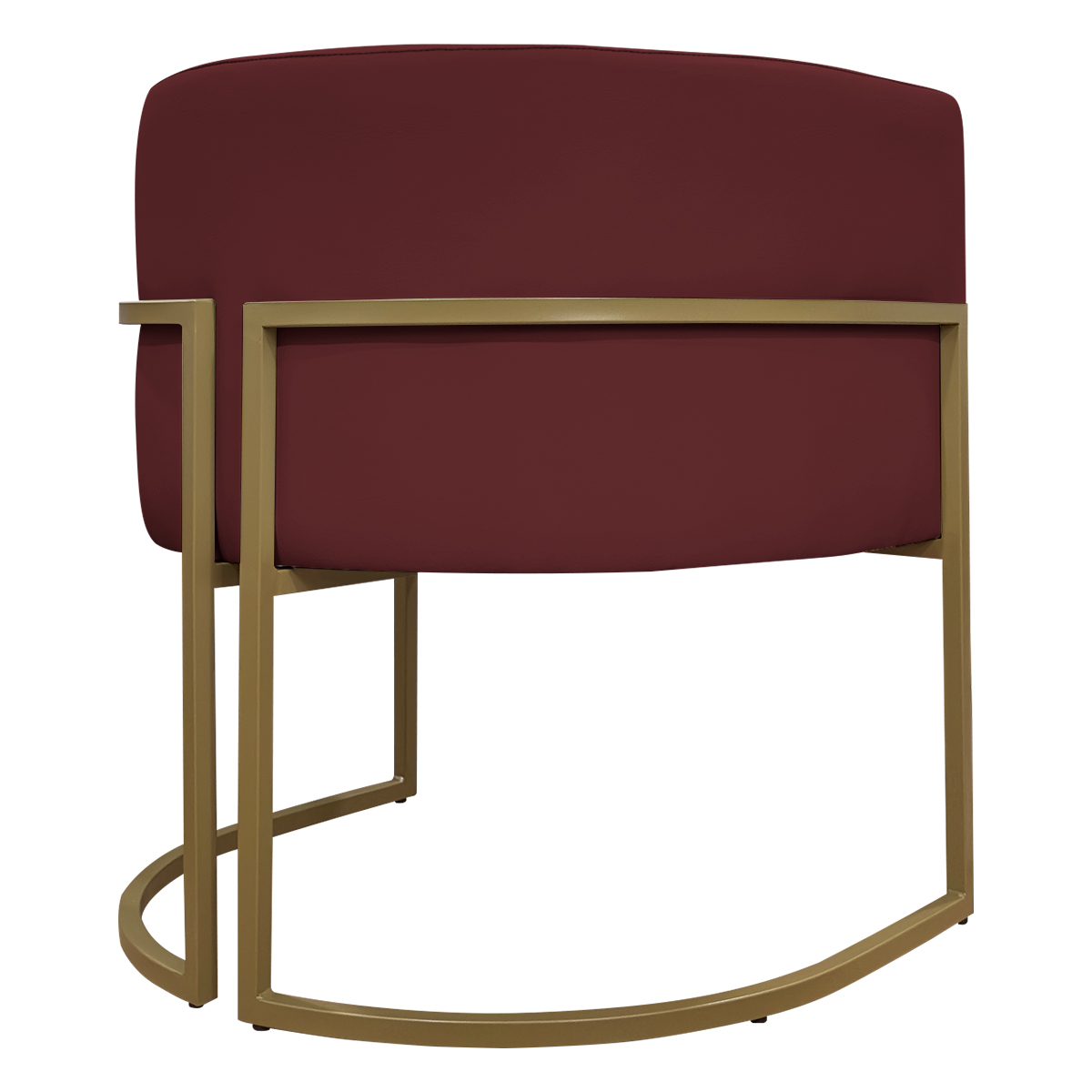 Poltrona Decorativa Recepção Luna Tecido Sintético Bordo Base de Ferro Dourada