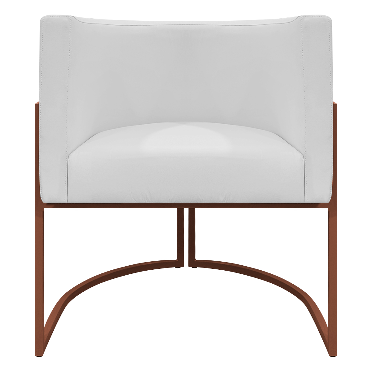 Poltrona Decorativa Recepção Luna Tecido Sintético Branco Base de Ferro Bronze