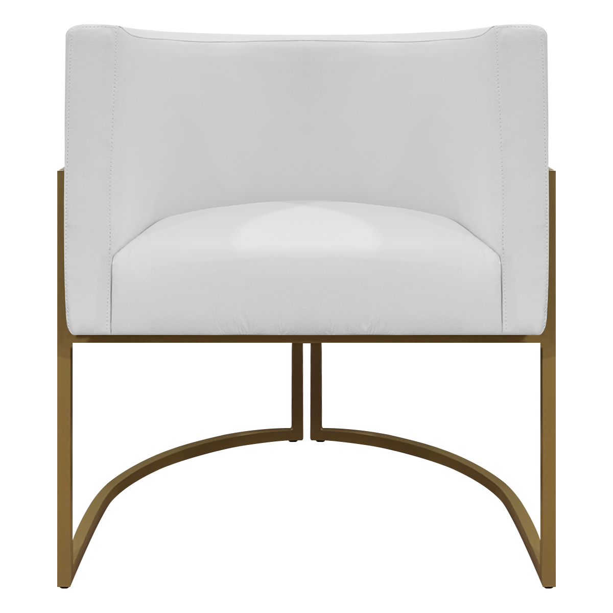 Poltrona Decorativa Recepção Luna Tecido Sintético Branco Base de Ferro Dourada