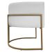 Poltrona Decorativa Recepção Luna Tecido Sintético Branco Base de Ferro Dourada