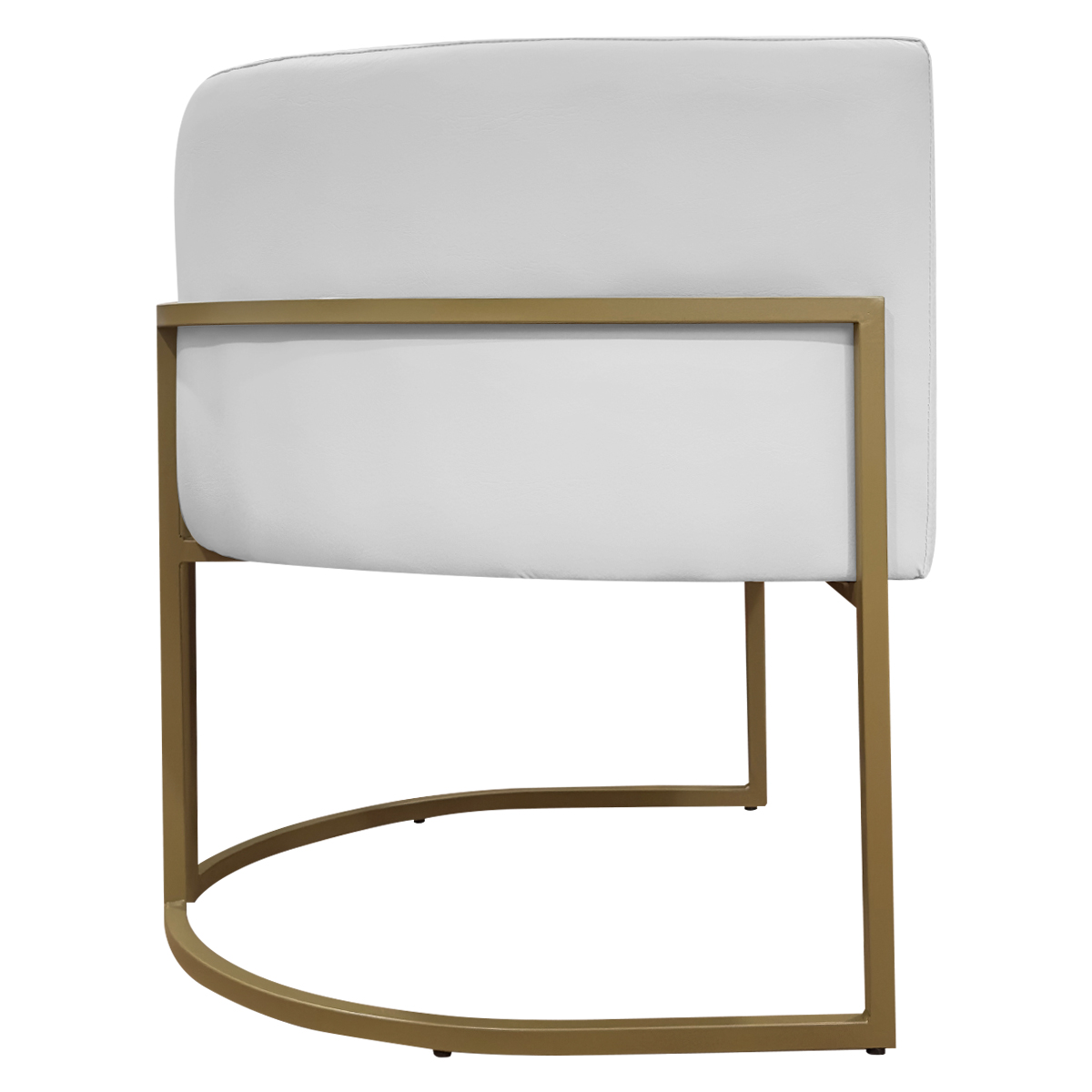 Poltrona Decorativa Recepção Luna Tecido Sintético Branco Base de Ferro Dourada