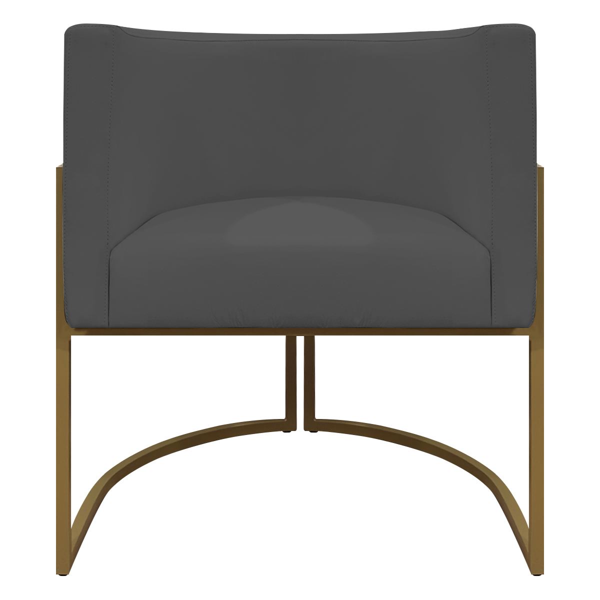 Poltrona Decorativa Recepção Luna Tecido Sintético Cinza Base de Ferro Dourada