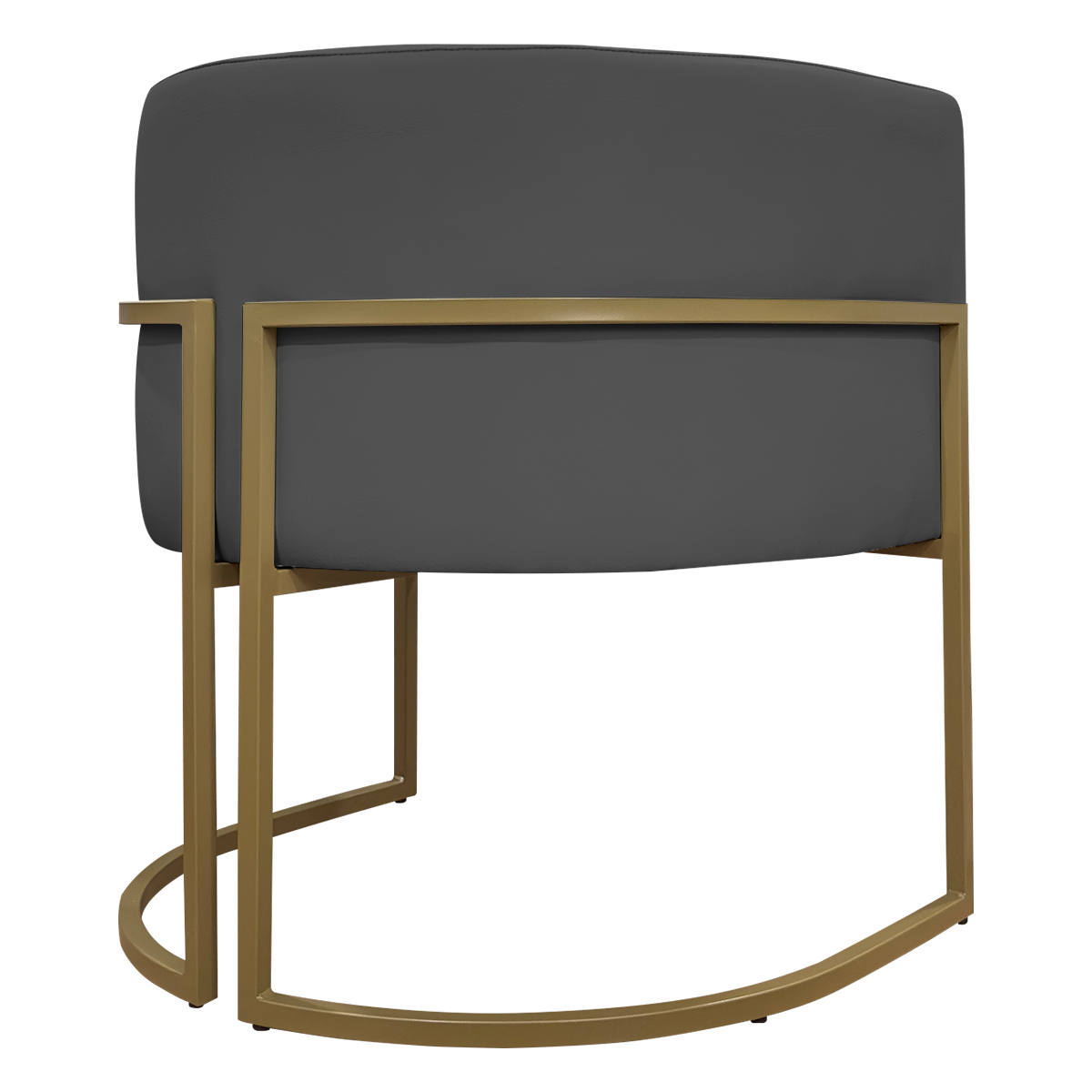 Poltrona Decorativa Recepção Luna Tecido Sintético Cinza Base de Ferro Dourada
