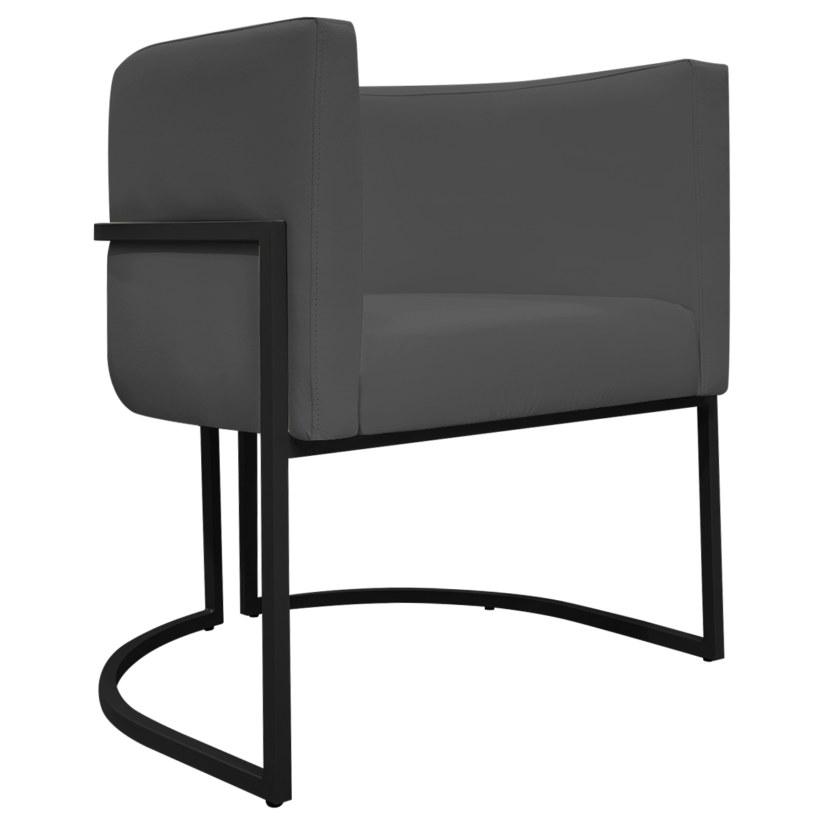 Poltrona Decorativa Recepção Luna Tecido Sintético Cinza Base de Ferro Preta