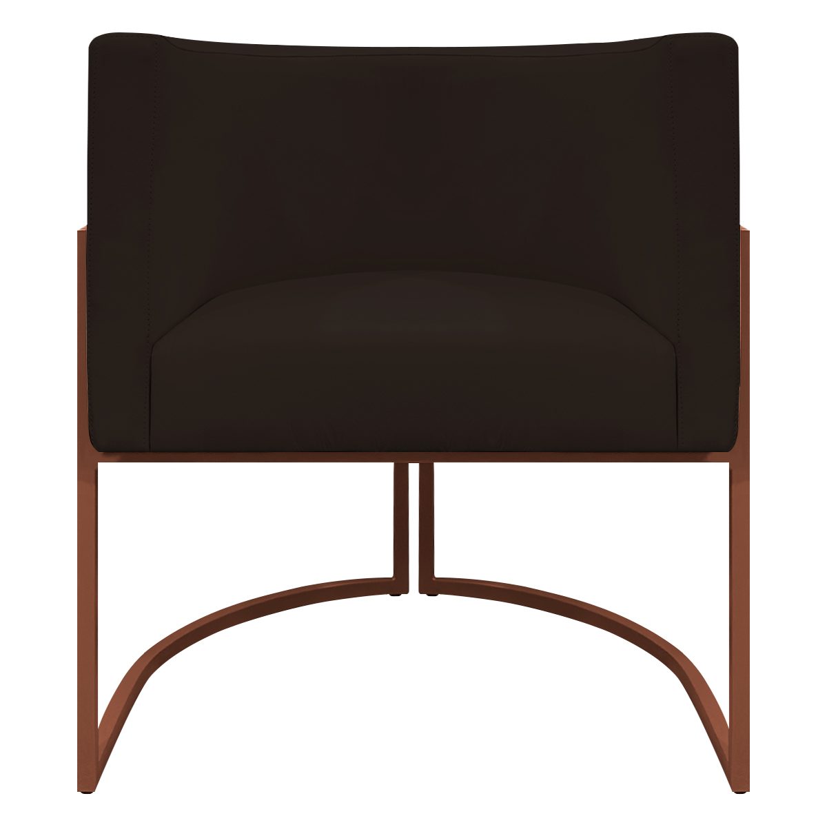 Poltrona Decorativa Recepção Luna Tecido Sintético Marrom Base de Ferro Bronze