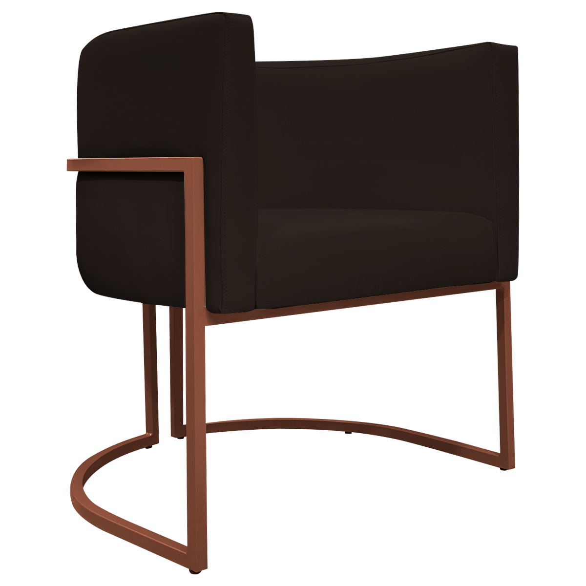 Poltrona Decorativa Recepção Luna Tecido Sintético Marrom Base de Ferro Bronze