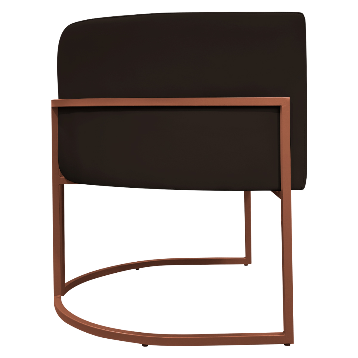 Poltrona Decorativa Recepção Luna Tecido Sintético Marrom Base de Ferro Bronze