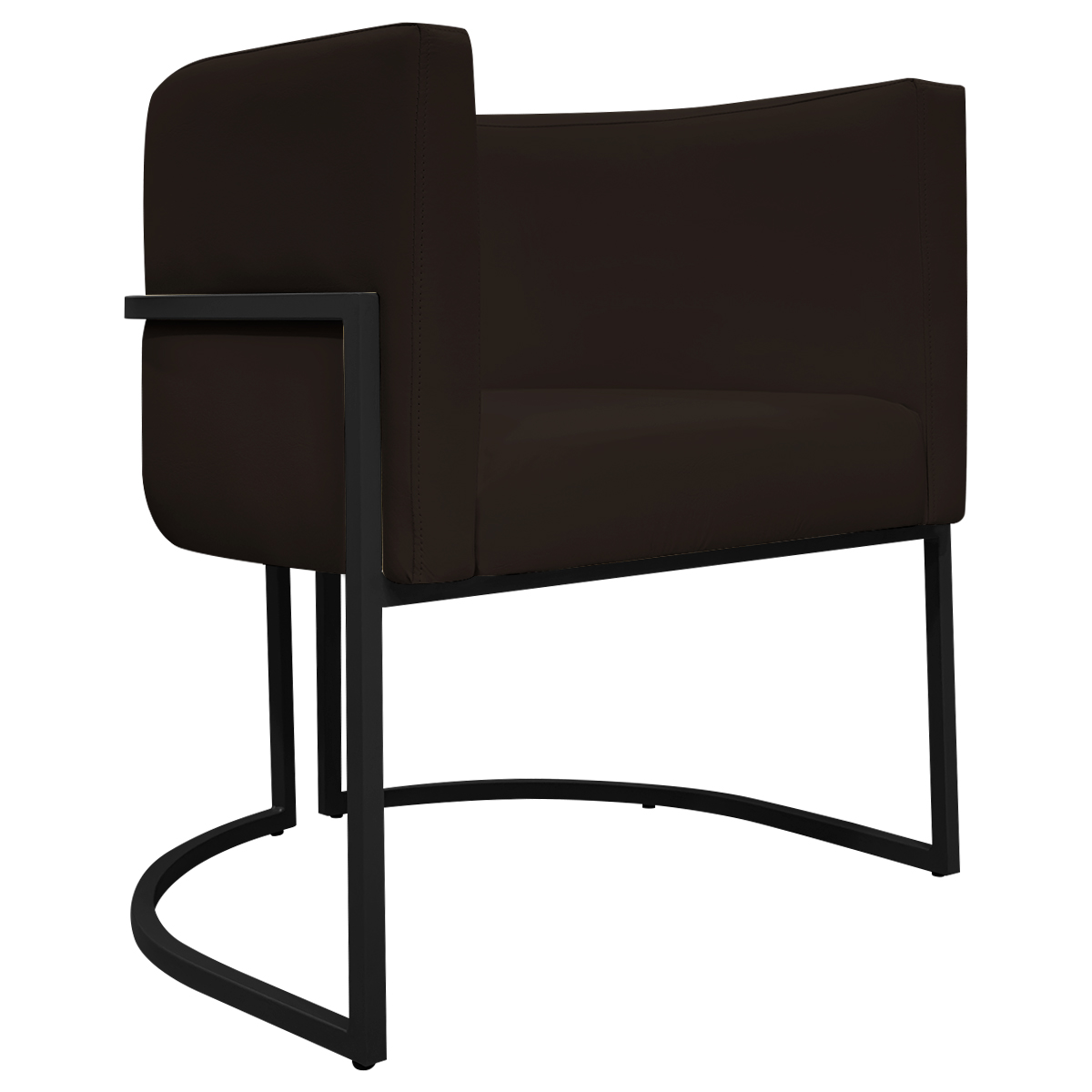 Poltrona Decorativa Recepção Luna Tecido Sintético Marrom Base de Ferro Preta