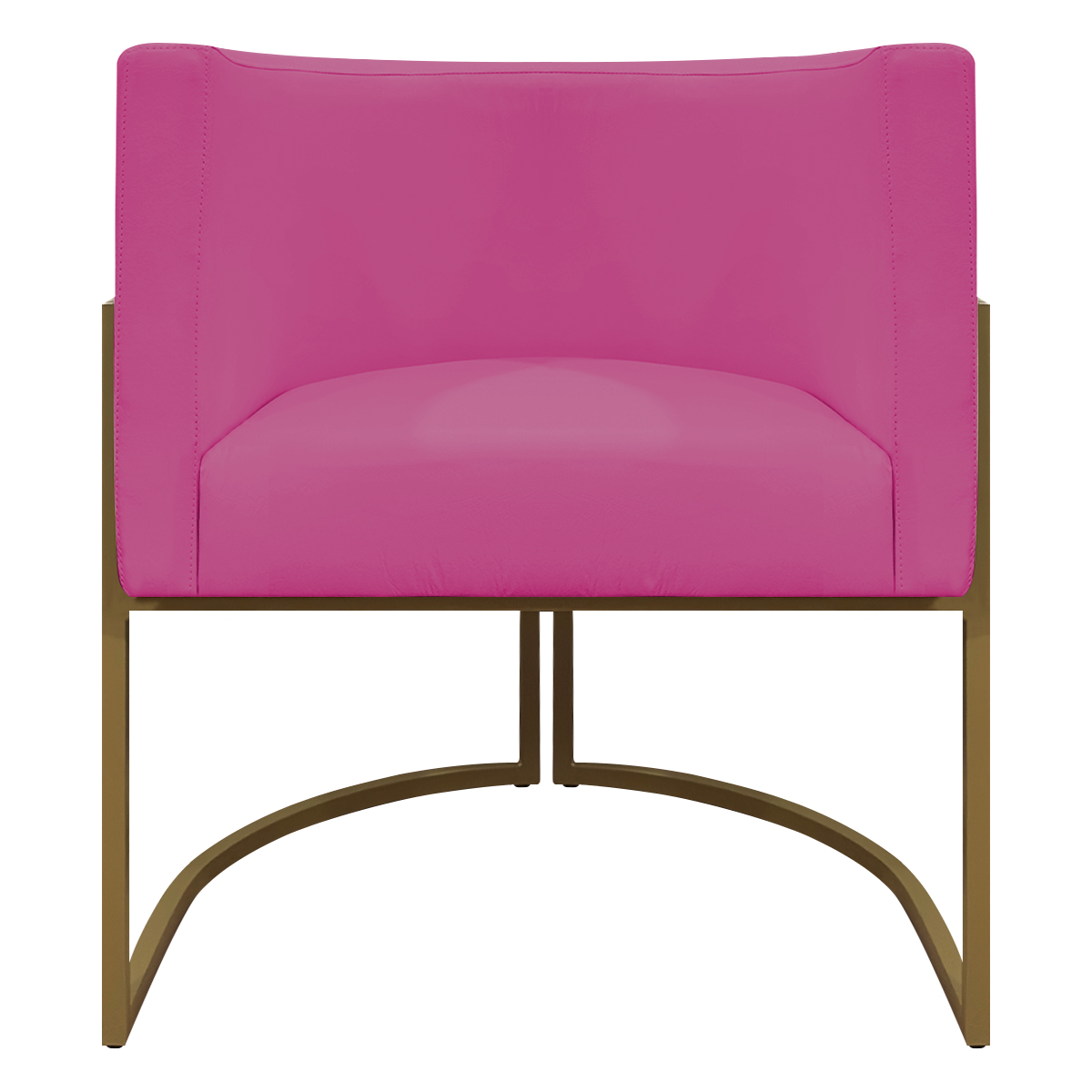 Poltrona Decorativa Recepção Luna Tecido Sintético Pink Base de Ferro Dourada