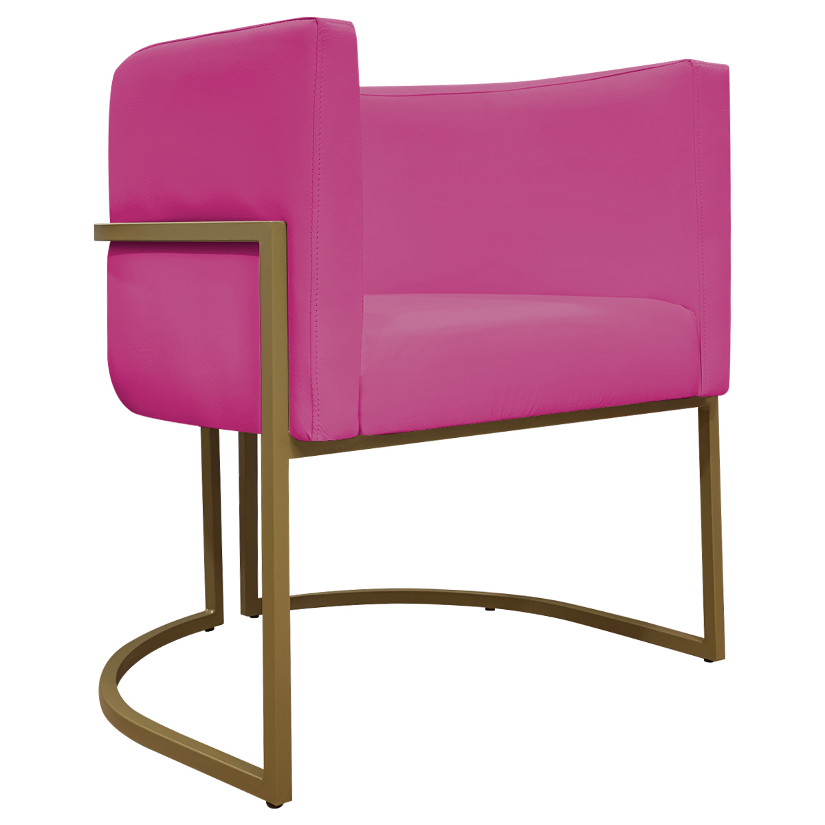 Poltrona Decorativa Recepção Luna Tecido Sintético Pink Base de Ferro Dourada