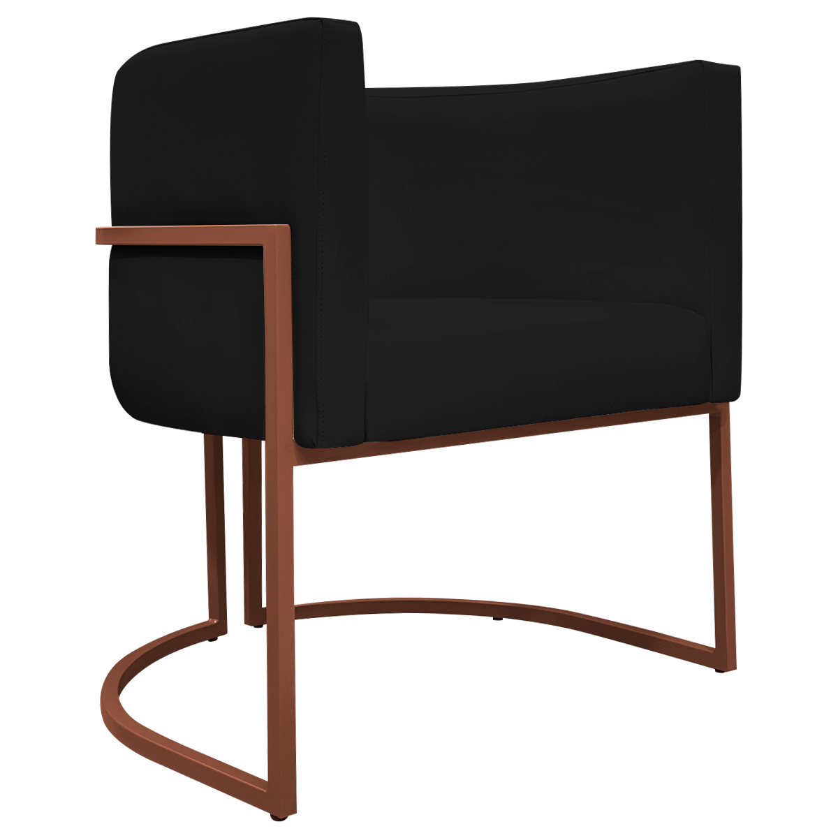 Poltrona Decorativa Recepção Luna Tecido Sintético Preto Base de Ferro Bronze