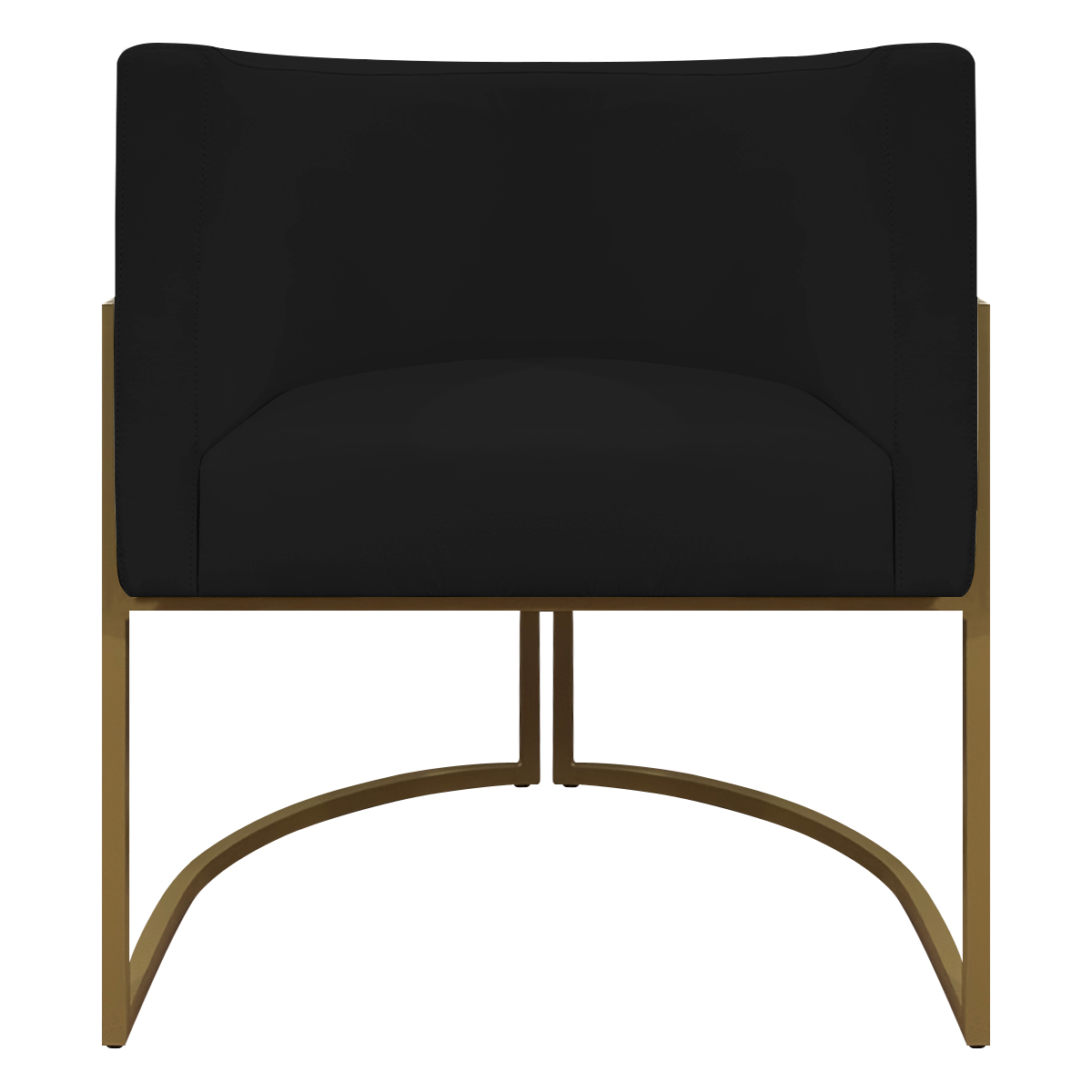 Poltrona Decorativa Recepção Luna Tecido Sintético Preto Base de Ferro Dourada
