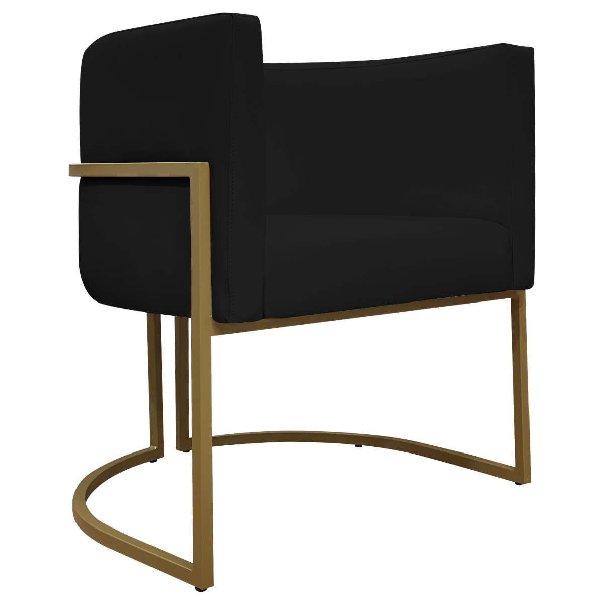 Poltrona Decorativa Recepção Luna Tecido Sintético Preto Base de Ferro Dourada