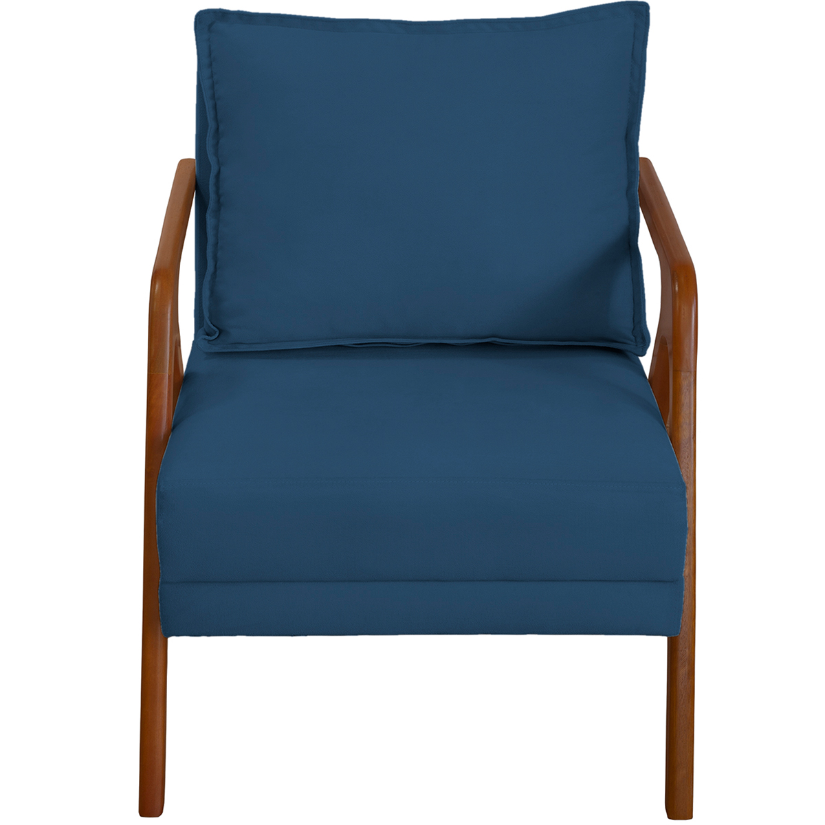 Poltrona Decorativa Reforçada Para Sala Shine Suede Azul Marinho Pé Castanho - Clique E Decore