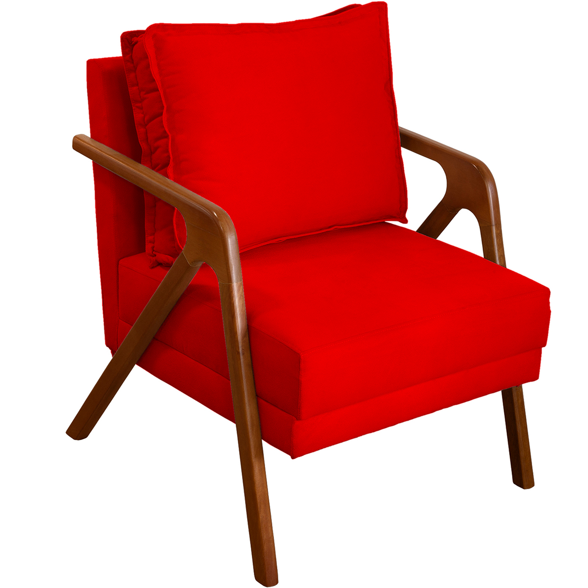 Poltrona Decorativa Reforçada Para Sala Shine Suede Vermelho Pé Castanho - Clique E Decore