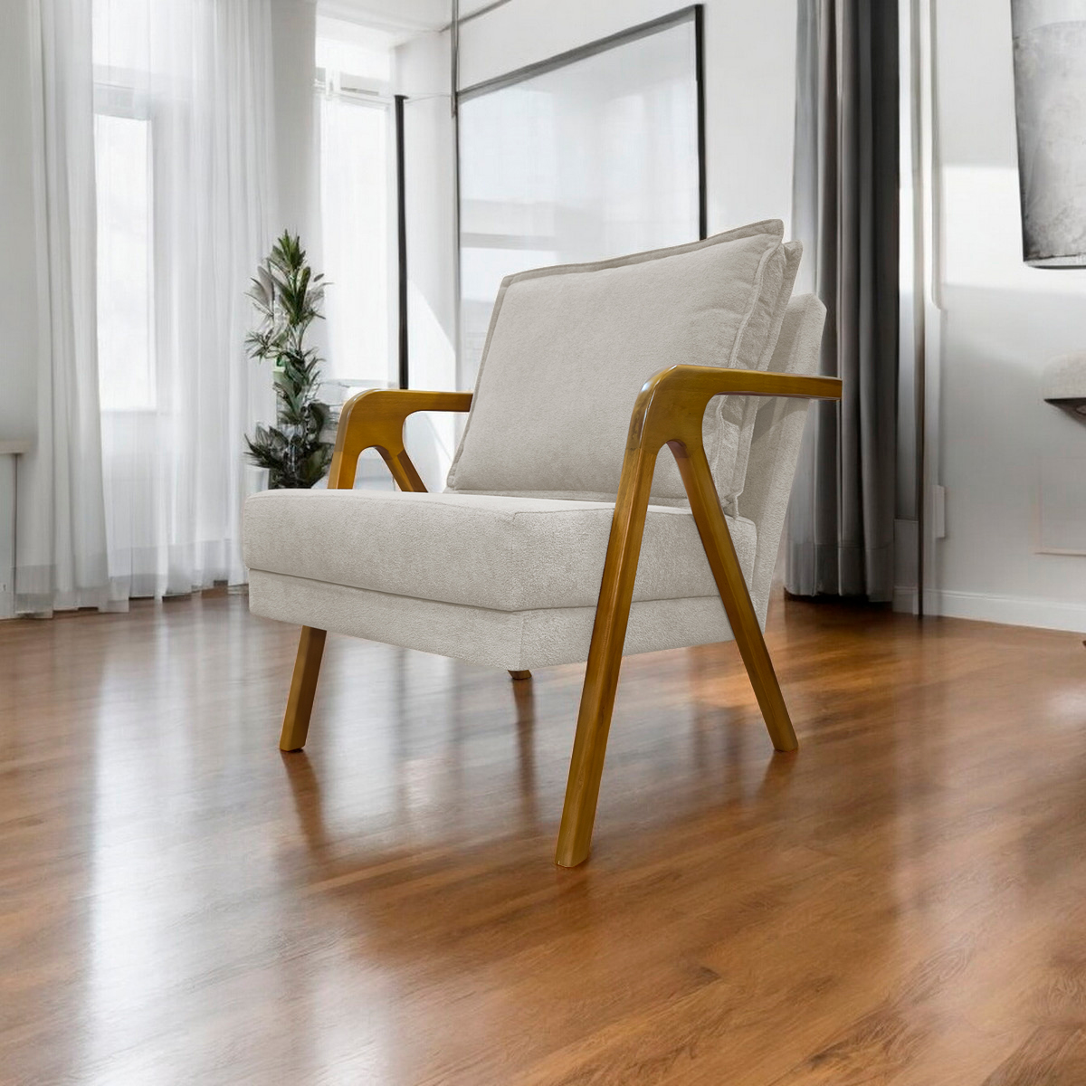 Poltrona Decorativa Shine Reforçada Confortável Bouclé Premium Bege