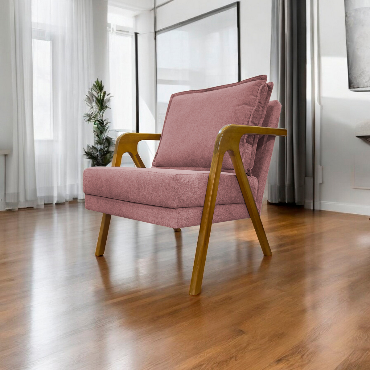 Poltrona Decorativa Shine Reforçada Confortável Bouclé Premium Rose
