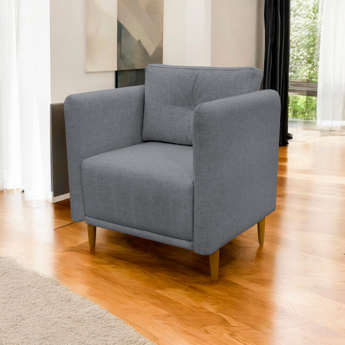 Poltrona Para Sala Aviv Decorativa Recepção Escritório Confortável Reforçada Linho Premium Cinza