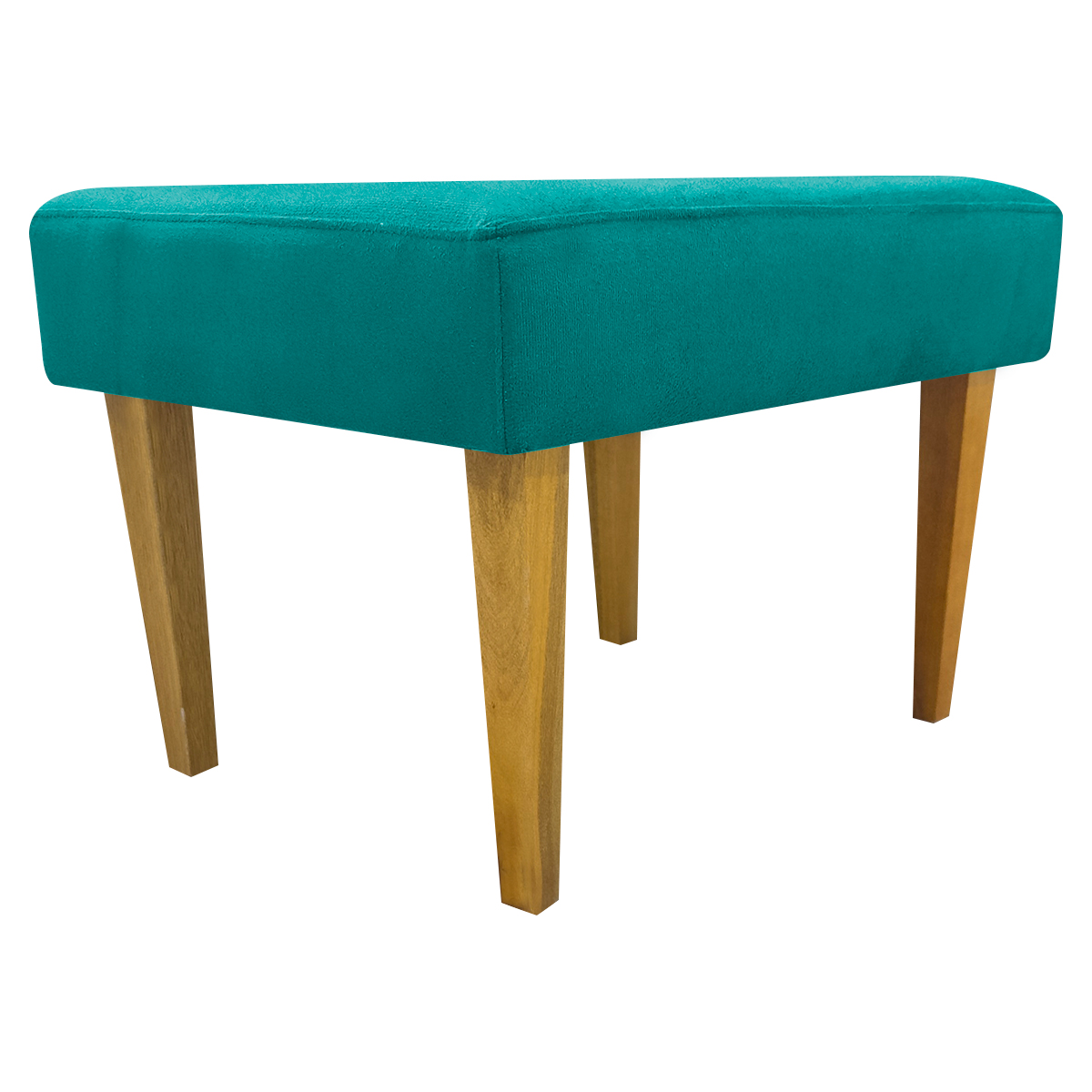 Puff Decorativo Para Sala Charme Suede Azul Turquesa Pé Castanho - Clique E Decore