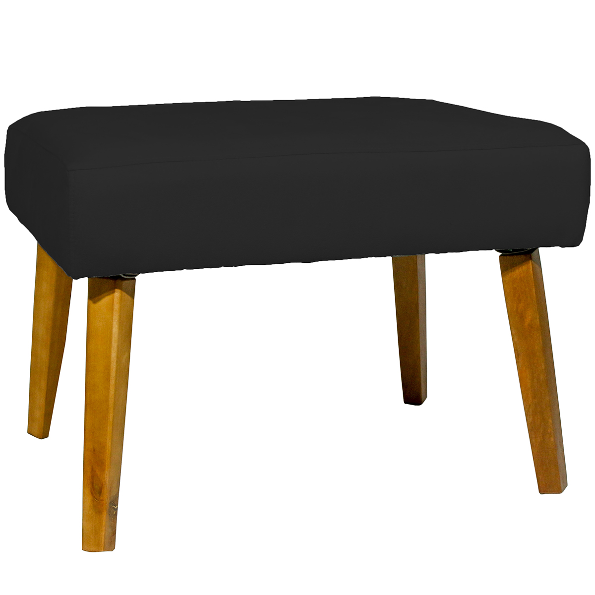 Puff Decorativo Para Sala Charme Suede Preto Pé Castanho - Clique E Decore